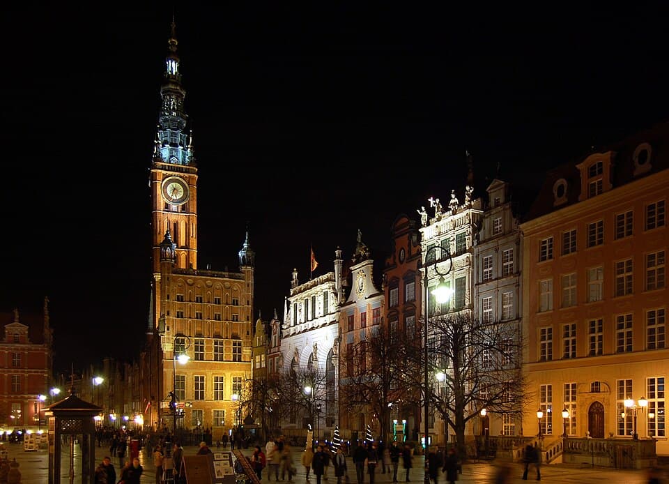 Gdańsk, Poland: Long Market in Gdańsk, Poland at night.