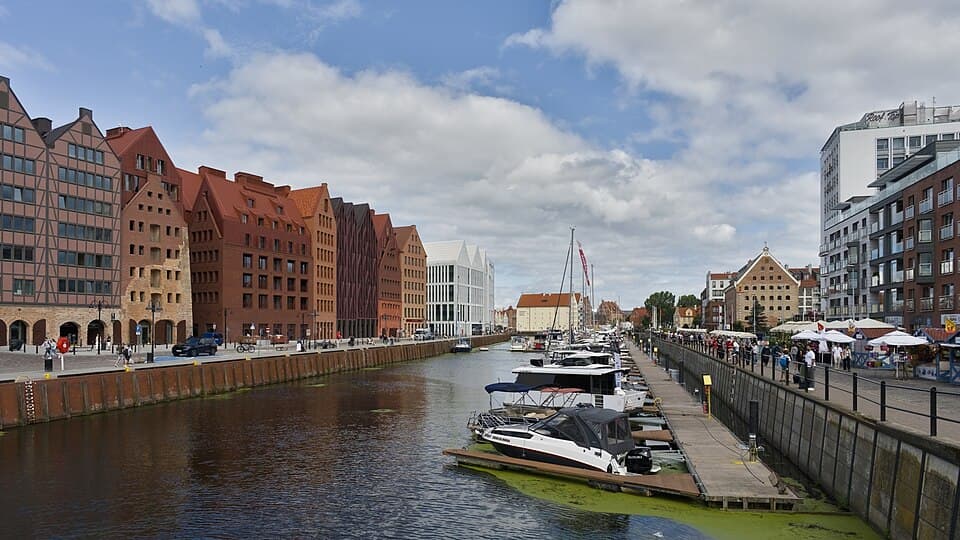 Gdańsk, Poland: Motławska street and river in Gdańsk